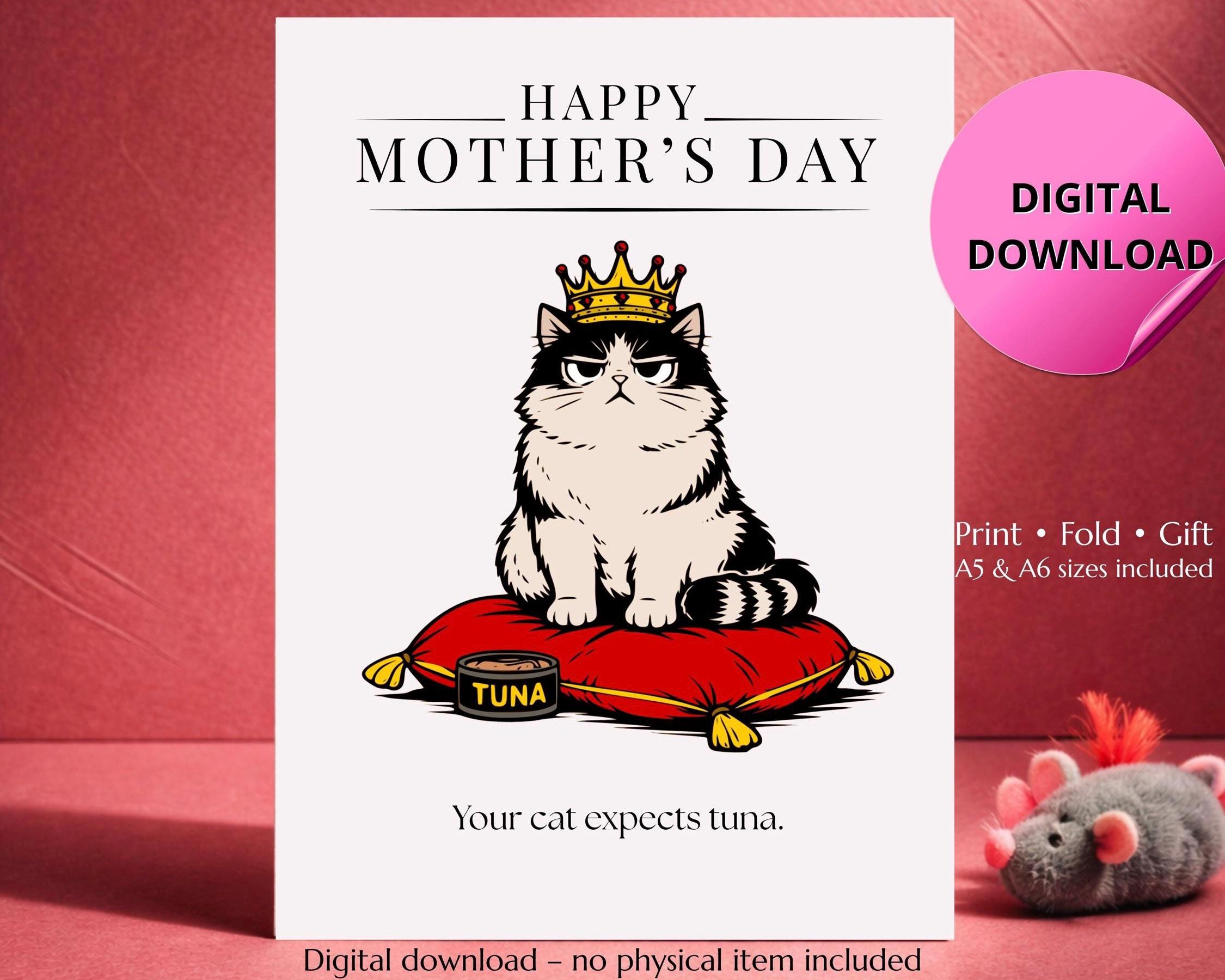 Cat Mom Mother’s Day Card Printable – Purr-thday Queen Style – Funny ...