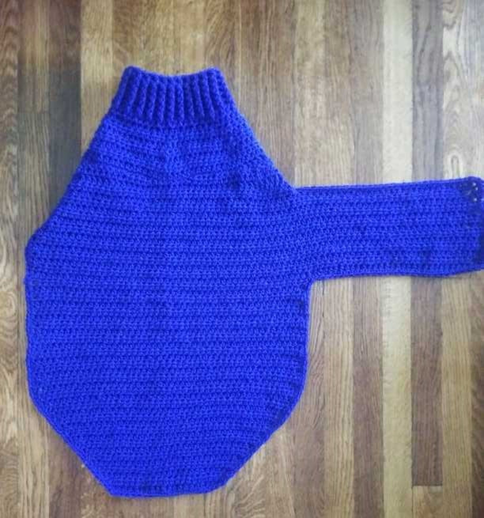 Crocheted Dog Sweater LARGE Size PDF PATTERN, Ribbed Neck, Buttoned