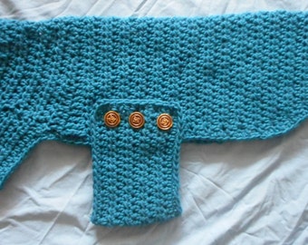 Crocheted Dog Sweater PDF PATTERN, ribbed neck, buttoned flap, elegant simple style.  Instant Download.