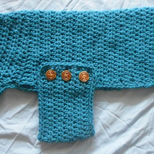 Crocheted Dog Sweater PDF PATTERN, ribbed neck, buttoned flap, elegant simple style.  Instant Download.