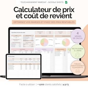 Calculateur de prix de vente et coût de revient produit | Calcul de prix marges rentabilité small business artisan Template Google Sheets