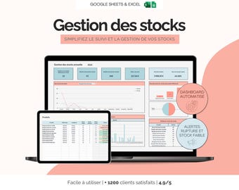 Gestion des stocks Excel | Inventaire des stocks | Tableau gestion des stocks | Template Google Sheets Excel | Modèle auto entreprise