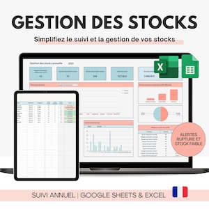 Gestion des stocks Excel | Inventaire des stocks | Tableau gestion des stocks | Template Google Sheets Excel | Modèle auto entreprise