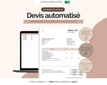 Redigerbar offertmall för tjänster i Excel och Google Sheets | Modern offert för egenföretagare med och utan moms på franska