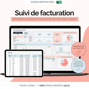 Tableau de bord suivi factures clients | Gestion facturation | Facture micro-entreprise | Suivi des paiements | Template Excel Google Sheets