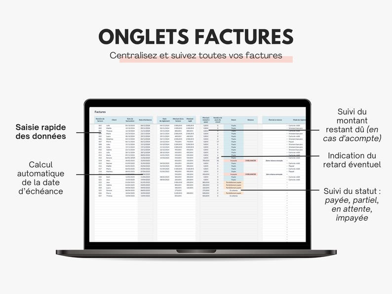 Suivi des factures sur Excel et Google sheets