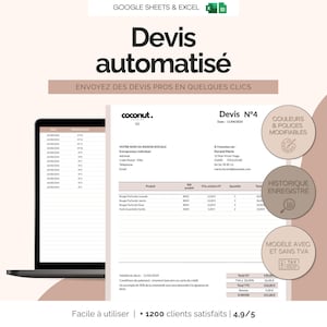 Excel- und Google Sheets-Vorlage für Kundenangebote für selbstständige Unternehmer | Einfaches, modernes und bearbeitbares Angebot mit und ohne Mehrwertsteuer auf Französisch