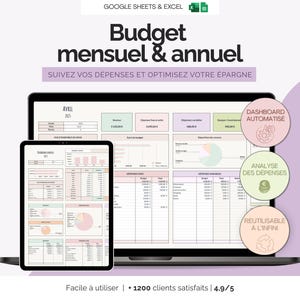 Budget mensuel Google sheets Excel Planificateur budgétaire | Modèle gestion des dépenses épargne tableau suivi finances français