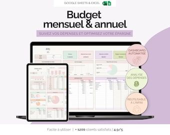 Budget mensuel Google sheets Excel Planificateur budgétaire | Modèle gestion des dépenses épargne tableau suivi finances français