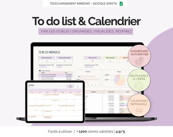 Google Sheets automated to-do list and calendar | Task list planner (French)