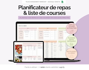 Meal planner and automated shopping list using Google Sheets | Weekly meal planning, recipe book for families and couples