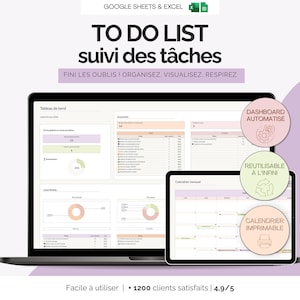 To-do list et calendrier automatisé Excel Google Sheets | Checklist planificateur suivi de tâches en français