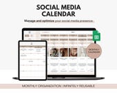 Social media planner and calendar google sheets | Digital content calendar template monthly content planner spreadsheet | Google Sheets