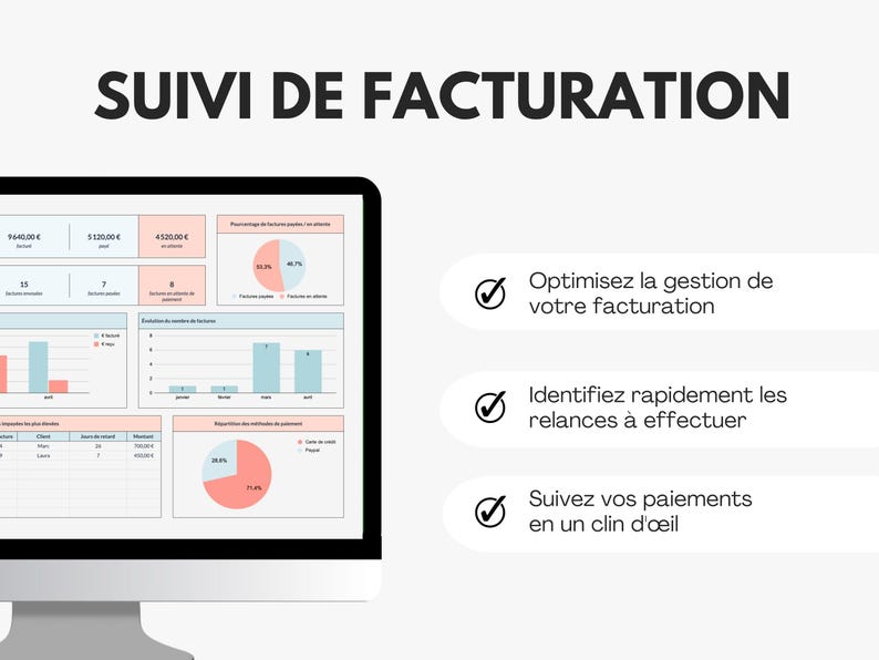 Tableau de bord suivi des factures sur Excel et Google sheets