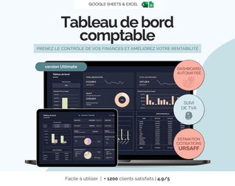 Tableau de bord comptable suivi des ventes et dépenses | Gestion finances comptabilité pour auto-entrepreneurs Excel Google Sheets