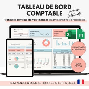 Tableau de bord comptable modèle financier | Gestion des recettes et dépenses comptabilité pour auto-entrepreneurs Excel Google Sheets