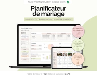 Wedding Planner in French Google Sheets | Budget, Guest, Vendor & To-Do List Tracking | Wedding Planning & Organization