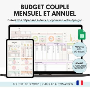 Budget mensile di coppia in fogli di calcolo di Google Excel | Gestione delle spese e dei risparmi | Planner di budget per famiglie e coppie