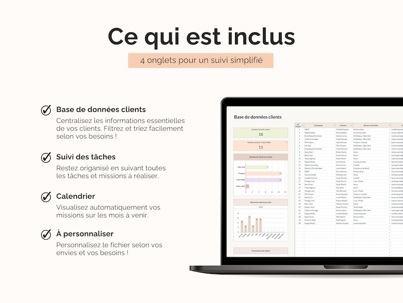Onglet fichier suivi client freelance et entrepreneur Google sheets