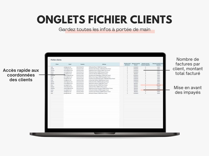Fichier clients pour le suivi des factures