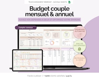 Budget Couple Google Sheets mensuel et annuel | Planificateur financier compte joint compte commun