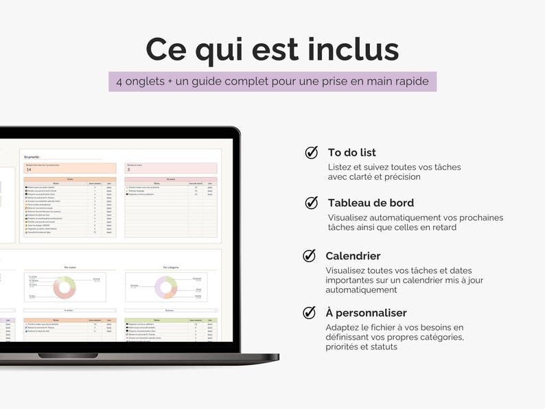 To-do list et calendrier automatisé Google Sheets | Checklist planificateur suivi de tâches en français
