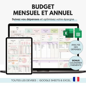 Budget mensuel en français Google sheets Excel  | Gestion des dépenses et épargne | Planificateur de budget suivi gestion financière