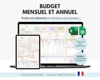 Budget mensuel en français Google sheets Excel  | Gestion des dépenses et épargne | Planificateur de budget suivi gestion financière