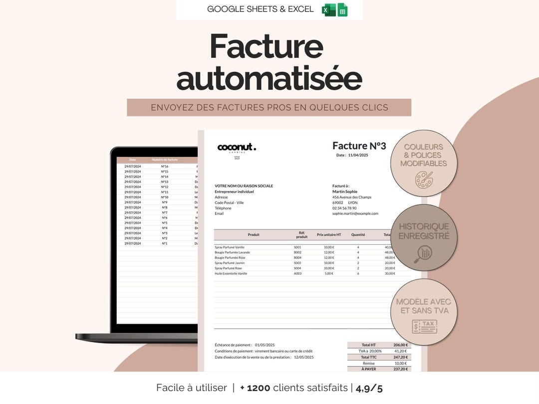 Automatic Invoice Template in Excel and Google Sheets for Self-employed ...