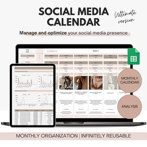 Ultieme spreadsheet voor social media-planner | Kalender voor contentmarketing voor sociale media | Maandelijkse contentplanner Google Sheets-sjabloon