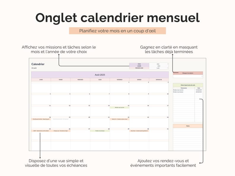Calendrier mensuel automatisé suivi client Google sheets
