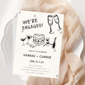 Artistic Engagement Party Invitation, Unique Hand Drawn Engagement Invite, Hand Drawn Engagement Celebration, Invite Engagement Party Invite