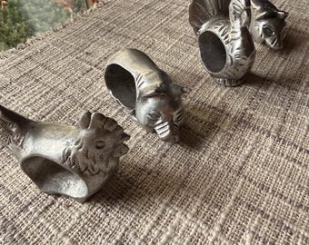 Set of 4 Pewter Farm Animal Napkin Holders