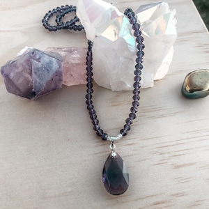 Amethyst Beaded Princess Necklace | Purple Crystal Pendant | Handmade Jewelry