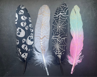 black + white printed and painted smudging feathers