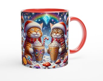 Christmas Cats 11oz Ceramic Mug with Red Inside