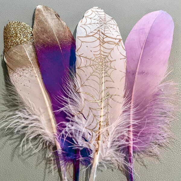 lilac + gold smudging feathers