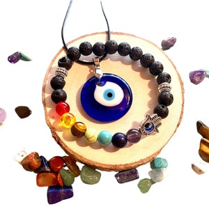 Evil Eye Protection Necklace & Lava Chakra Bracelet Gift Set | Spiritual Jewelry