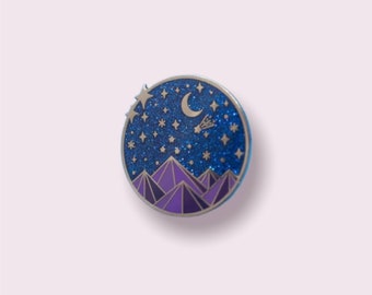 glitter night moon star enamel pin