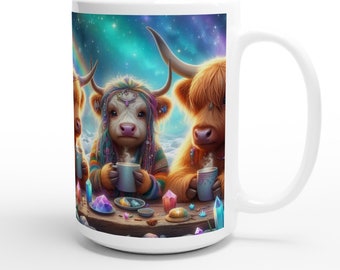 Highland Cows White 15oz Ceramic Mug