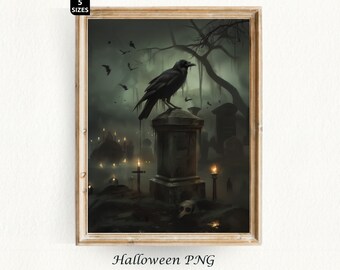 Halloween Poster Crow Spooky Season Halloween Witch Vintage Halloween Poster Ghost Decor Halloween Painting Digital Download