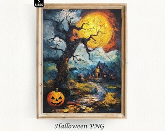 Vintage Halloween Painting Halloweentown Spooky Season Halloween Pumpkin Art Poster Ghost Decor Halloween Painting Digital Download