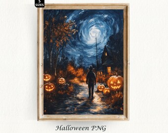 Halloweentown Painting Vintage Halloween Print Spooky Season Halloween Pumpkin Art Poster Ghost Decor Halloween Painting Digital Download
