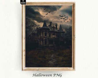 Halloween Poster Haunted Mansion Spooky Season Halloweentown Vintage Halloween Poster Bat Ghost Decor Halloween Painting Digital Download