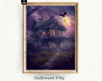 Halloween Print Haunted Mansion Spooky Season Halloweentown Vintage Halloween Poster Bat Ghost Decor Halloween Painting Digital Download