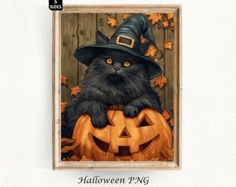Halloween Print Spooky Season Halloween Cat Vintage Halloween Poster Ghost Decor Halloween Painting Digital Download