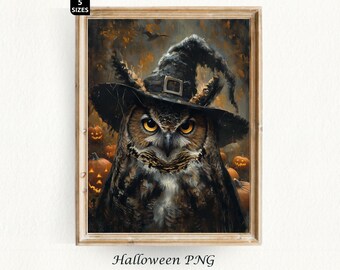Halloween Owl Painting Spooky Season Halloween Cat Vintage Halloween Poster Ghost Decor Halloween Painting Digital Download
