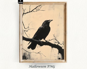 Halloween Crow Painting Spooky Season Halloween Print Vintage Halloween Poster Ghost Decor Halloween Painting Digital Download