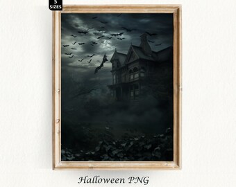 Halloween Print Bat Haunted Mansion Spooky Season Halloweentown Vintage Halloween Poster Ghost Decor Halloween Painting Digital Download