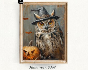 Halloween Poster Owl Painting Spooky Season Halloween Cat Vintage Halloween Poster Ghost Decor Halloween Painting Digital Download